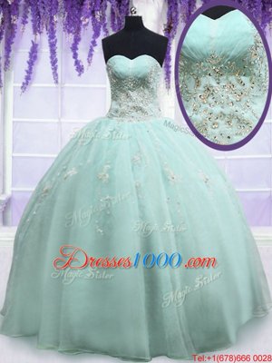 Sweetheart Sleeveless Vestidos de Quinceanera Floor Length Beading and Embroidery Light Blue Organza