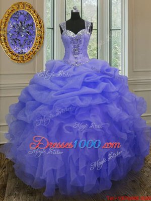 Unique Straps Straps Sleeveless Beading and Ruffles Zipper Vestidos de Quinceanera