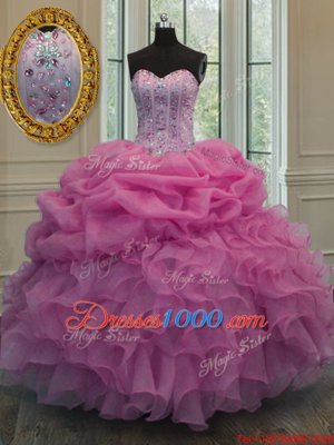 Cute Organza Sweetheart Sleeveless Lace Up Beading and Ruffles Vestidos de Quinceanera in Lavender