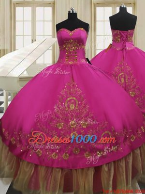 Cute Sweetheart Sleeveless Lace Up Sweet 16 Dresses Fuchsia Taffeta