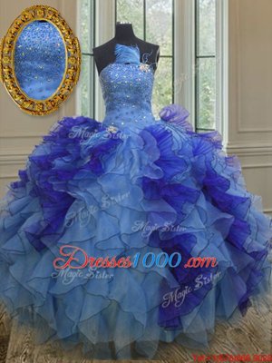 Smart Sleeveless Floor Length Beading and Ruffles Lace Up 15 Quinceanera Dress with Multi-color