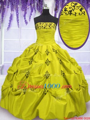 Most Popular Floor Length Lace Up 15 Quinceanera Dress Olive Green and In for Military Ball and Sweet 16 and Quinceanera with Embroidery and Ruffled Layers