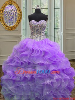 Floor Length Lavender Vestidos de Quinceanera Sweetheart Sleeveless Lace Up