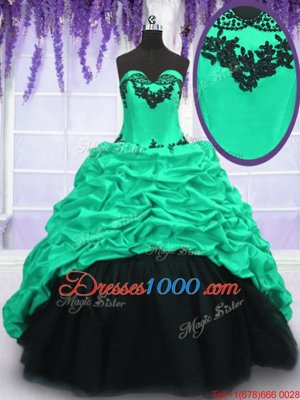 Graceful Pick Ups Sweetheart Sleeveless Sweep Train Lace Up Quinceanera Dresses Turquoise Taffeta