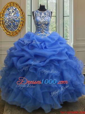 Elegant Ball Gowns Scoop Sleeveless Organza Floor Length Lace Up Beading and Ruffles and Pick Ups Sweet 16 Dress