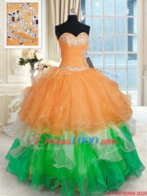 Organza Sleeveless Floor Length Sweet 16 Dress and Beading and Ruffles