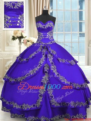 Taffeta Sweetheart Sleeveless Lace Up Beading and Appliques and Ruffled Layers Sweet 16 Dress in Blue