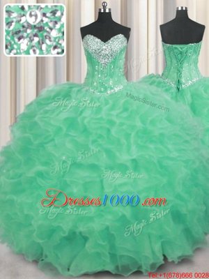 Apple Green Sleeveless Organza Lace Up Ball Gown Prom Dress for Military Ball and Sweet 16 and Quinceanera