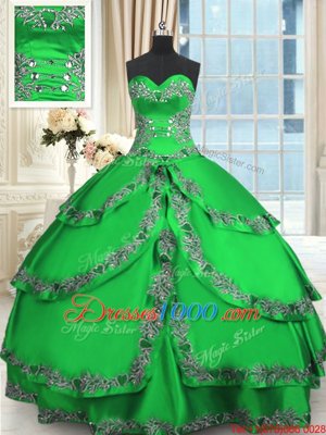 Low Price Green Sleeveless Beading and Embroidery and Ruffled Layers Floor Length Quinceanera Dresses