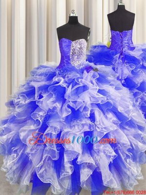 Sleeveless Lace Up Floor Length Beading and Ruffles and Ruching Sweet 16 Quinceanera Dress