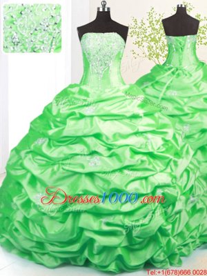 Fashionable Sleeveless Taffeta Sweep Train Lace Up Sweet 16 Dress in for with Beading and Pick Ups