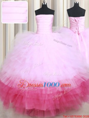 Attractive Multi-color Strapless Lace Up Ruffled Layers Sweet 16 Dress Sleeveless