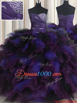 Multi-color Quinceanera Gowns Military Ball and Sweet 16 and Quinceanera and For with Beading and Ruffles Sweetheart Sleeveless Lace Up