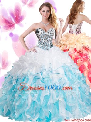 Sleeveless Lace Up Floor Length Beading and Ruffles Ball Gown Prom Dress