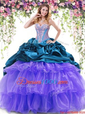 Dazzling Pick Ups Ruffled Brush Train Ball Gowns Quince Ball Gowns Multi-color Sweetheart Organza and Taffeta Sleeveless With Train Lace Up