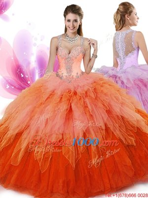 Super Multi-color Sleeveless Floor Length Beading and Ruffles Zipper Sweet 16 Dresses