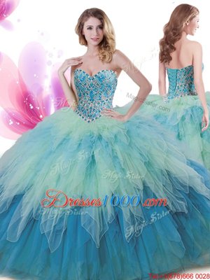 Floor Length Multi-color Vestidos de Quinceanera Tulle Sleeveless Beading and Ruffles