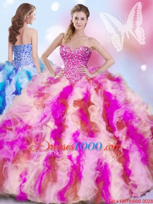 Lace Up Sweet 16 Quinceanera Dress Multi-color and In for Military Ball and Sweet 16 and Quinceanera with Beading and Ruffles