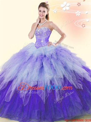 Tulle Sweetheart Sleeveless Lace Up Beading and Ruffles Quinceanera Gown in Multi-color