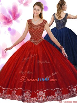 Decent Scoop Floor Length Zipper Quinceanera Dresses Wine Red and In for Military Ball and Sweet 16 and Quinceanera with Beading and Appliques