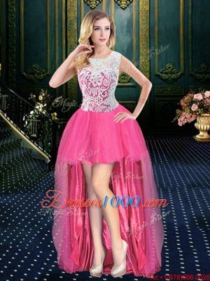 Scoop High Low A-line Sleeveless Hot Pink Cocktail Dresses Brush Train Zipper