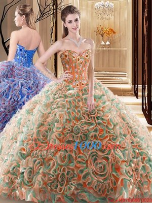 Multi-color Sleeveless Brush Train Embroidery and Ruffles With Train Vestidos de Quinceanera