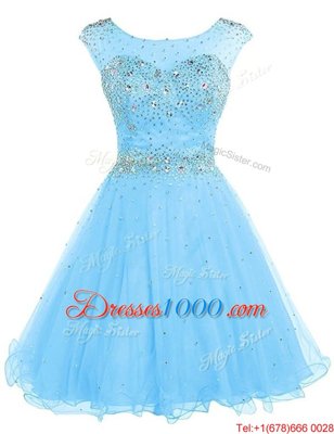 Baby Blue Zipper Beading Sleeveless Knee Length