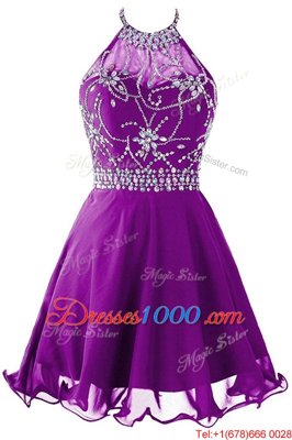 Comfortable Purple Prom Party Dress Prom and Party and For with Beading Halter Top Sleeveless Zipper