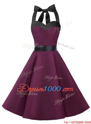 Trendy Halter Top Chiffon Sleeveless Knee Length Prom Evening Gown and Sashes|ribbons