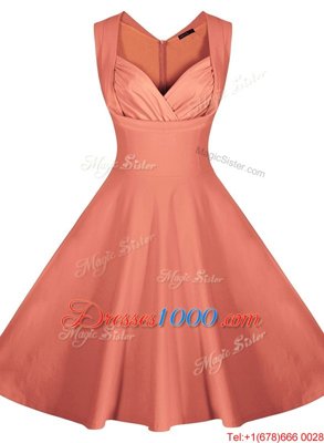 Peach A-line Sweetheart Sleeveless Satin Knee Length Zipper Ruching Homecoming Dress