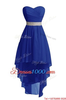 Fashionable Sweetheart Sleeveless Prom Party Dress High Low Belt Blue Organza