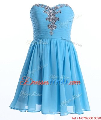 Top Selling Baby Blue Sweetheart Neckline Beading Prom Party Dress Sleeveless Lace Up