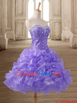 Mini Length Lavender Organza Sleeveless Beading and Ruffles