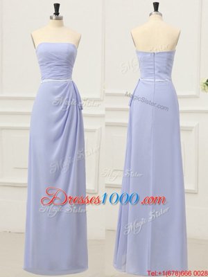 Clearance Chiffon Strapless Sleeveless Zipper Ruching and Belt Prom Party Dress in Lavender