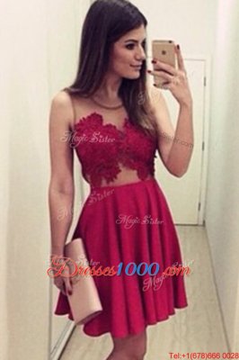 Customized Scoop Satin Sleeveless Knee Length Prom Party Dress and Appliques