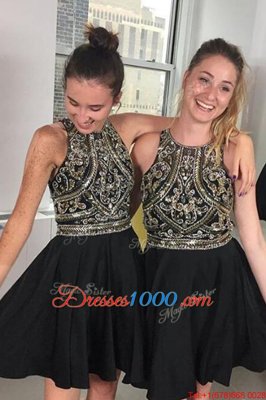 Fine Black Scoop Neckline Beading Prom Dresses Sleeveless Zipper