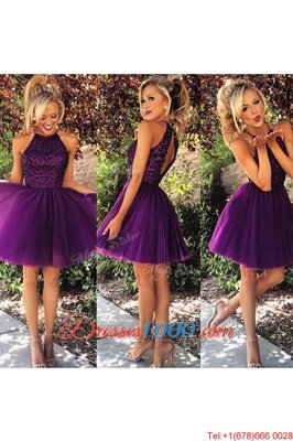 Fantastic Knee Length A-line Sleeveless Purple Club Wear Backless