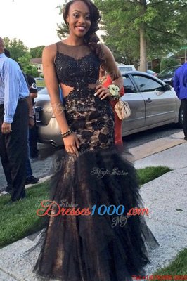 Wonderful Mermaid Prom Gown Black Scoop Tulle Sleeveless Floor Length Backless