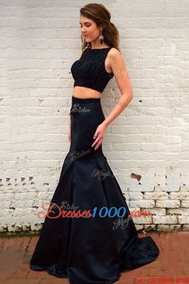 Mermaid Black Bateau Neckline Beading Evening Dress Sleeveless Backless