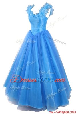 Charming Floor Length Zipper Dress for Prom Baby Blue and In for Prom and Party with Ruching and Pick Ups