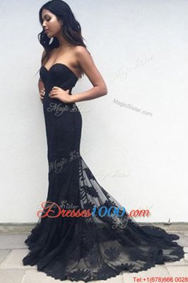 Mermaid Sweetheart Sleeveless Lace Prom Party Dress Lace Sweep Train Zipper