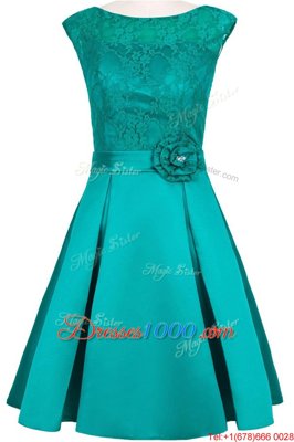 Lace Knee Length Teal Cocktail Dresses Scoop Cap Sleeves Zipper