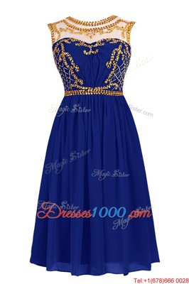 Fashionable Scoop Chiffon Sleeveless Knee Length Prom Party Dress and Beading