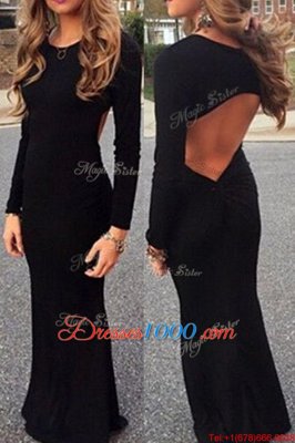 Captivating Mermaid Scoop Black Long Sleeves Ruching Floor Length Prom Dress