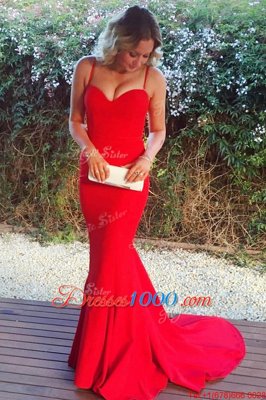 Mermaid Red Sleeveless Sweep Train Ruching With Train Evening Dress