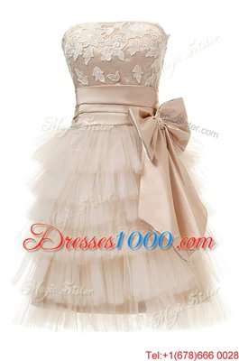 Low Price Knee Length Zipper Cocktail Dresses Champagne and In for Prom with Appliques