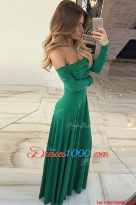 Popular Off The Shoulder Long Sleeves Chiffon Dress for Prom Ruching Zipper