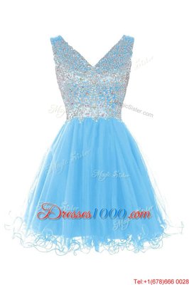 Luxurious V-neck Sleeveless Tulle Beading Zipper