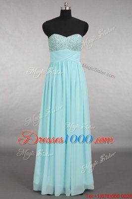 Aqua Blue Chiffon Zipper Homecoming Dress Sleeveless Floor Length Beading