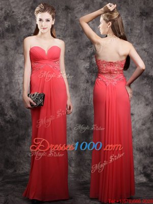 Amazing Red Sleeveless Floor Length Appliques Zipper